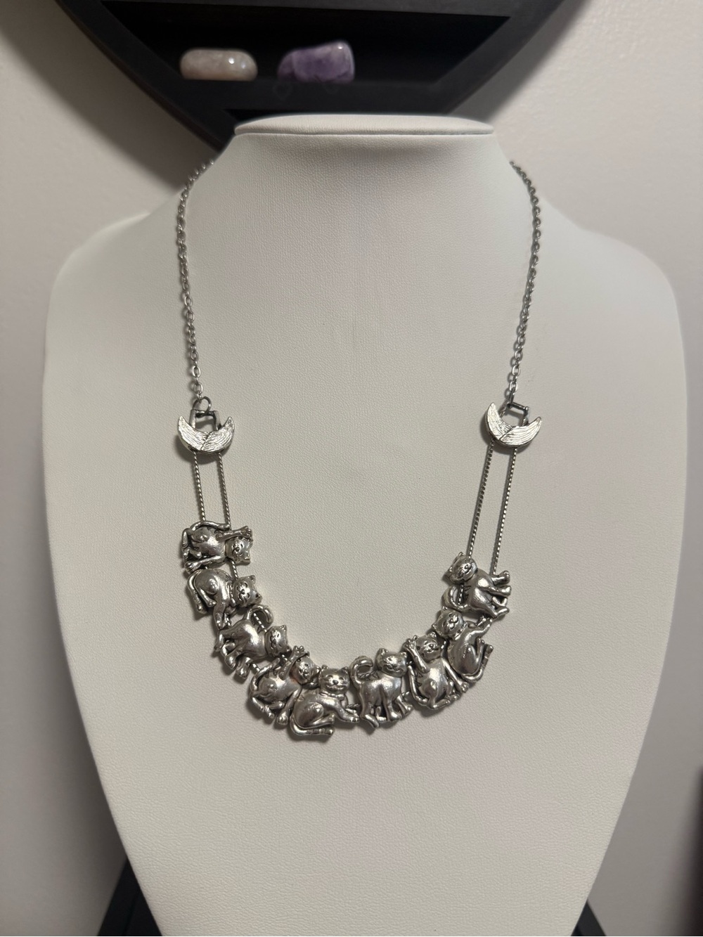 Reworked Silver-tone Cat Charm Necklace